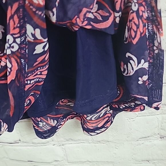 Spense Strappy Cami Navy Red Tank Sleeveless Braided Neck Mesh Blouse Shell Top - Picture 8 of 14